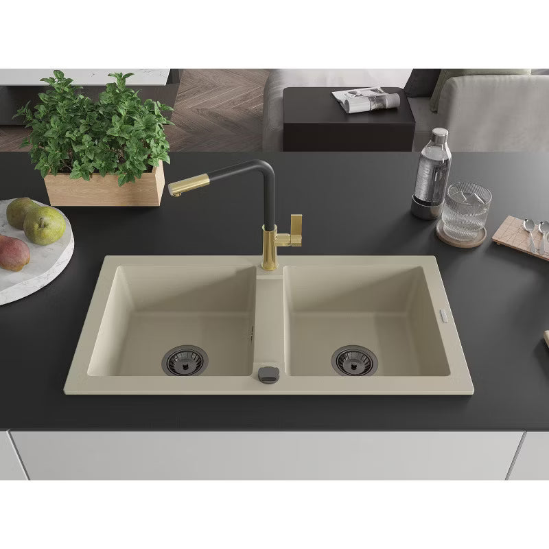 Granitvask Mario 2-Kammer 82x43,6 cm Beige med Armatur