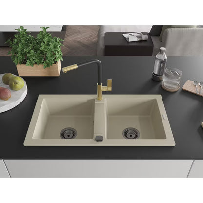Granitvask Mario 2-Kammer 82x43,6 cm Beige med Armatur
