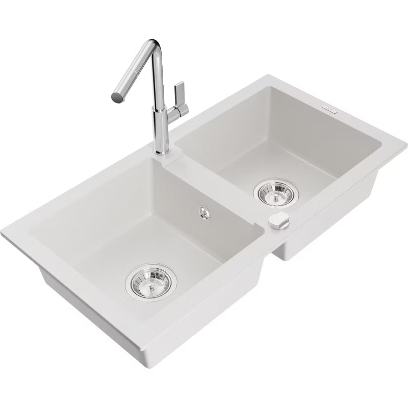 Granitvask Mario 2-Kammer 82x43,6 cm Hvid med Armatur