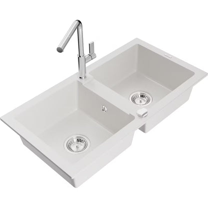 Granitvask Mario 2-Kammer 82x43,6 cm Hvid med Armatur