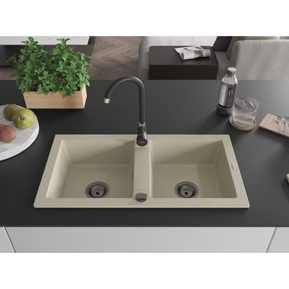 Granitvask Mario 2-Kammer 82x43,6 cm med Armatur