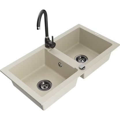 Granitvask Mario 2-Kammer 82x43,6 cm med Armatur