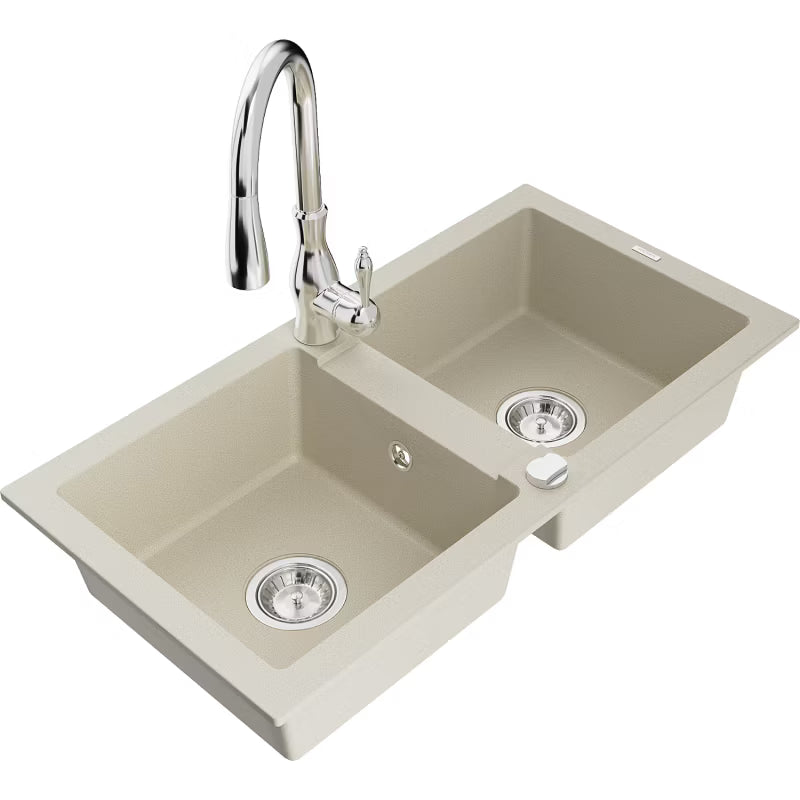 Granitvask Mario 2-Kammer 82x44 cm Beige med Armatur