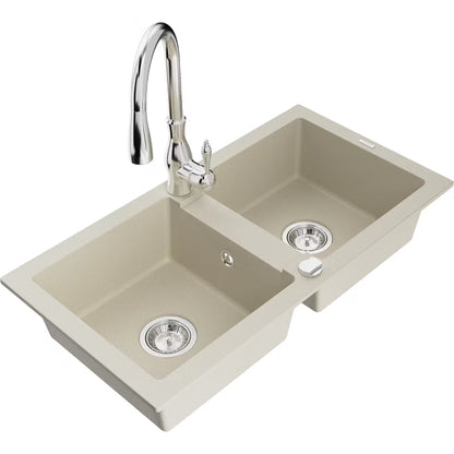 Granitvask Mario 2-Kammer 82x44 cm Beige med Armatur