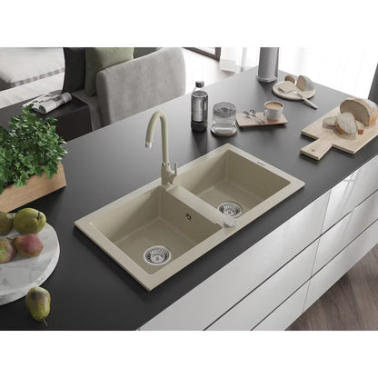 Granitvask Mario 2-Kammer 82x44 cm Beige med Armatur