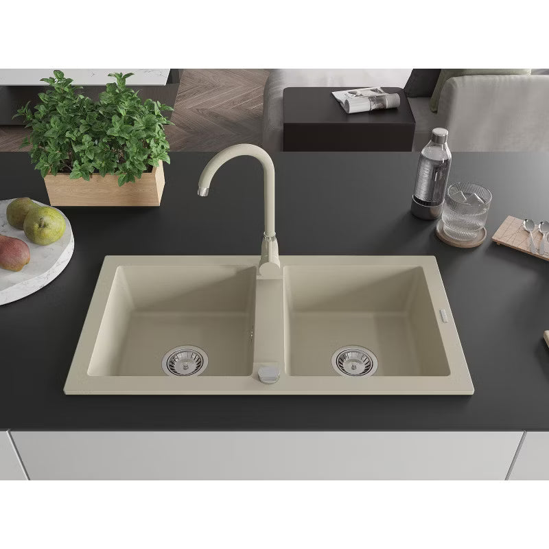 Granitvask Mario 2-Kammer 82x44 cm Beige med Armatur