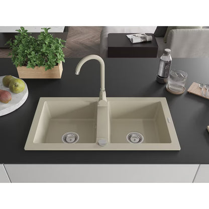 Granitvask Mario 2-Kammer 82x44 cm Beige med Armatur