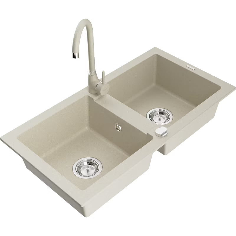 Granitvask Mario 2-Kammer 82x44 cm Beige med Armatur