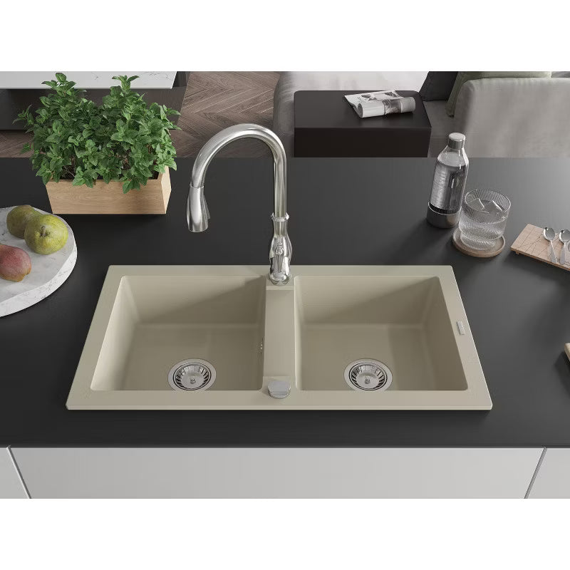 Granitvask Mario 2-Kammer 82x44 cm Beige med Armatur