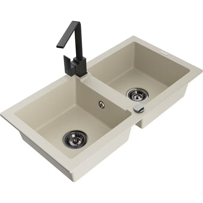Granitvask Mario 2-Kammer 82x44 cm Beige med Armatur
