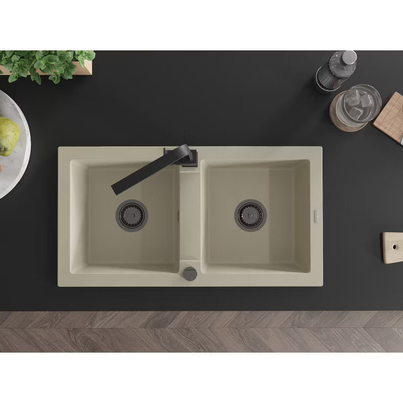 Granitvask Mario 2-Kammer 82x44 cm Beige med Armatur