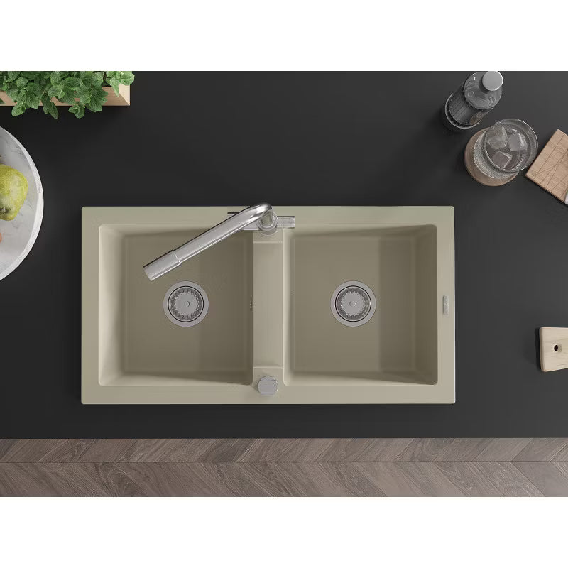 Granitvask Mario 2-Kammer 82x44 cm Beige med Armatur