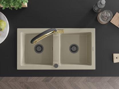 Granitvask Mario 2-Kammer 82x44 cm Beige med Armatur