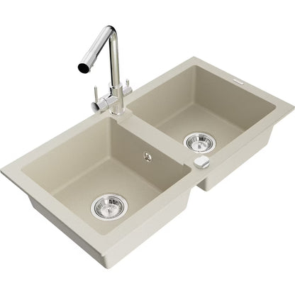 Granitvask Mario 2-Kammer 82x44 cm Beige med Armatur