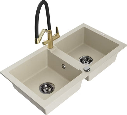 Granitvask Mario 2-Kammer 82x44 cm Beige med Armatur