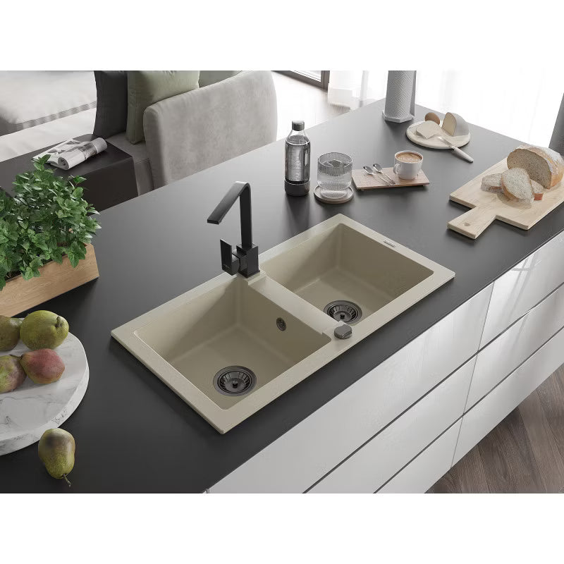 Granitvask Mario 2-Kammer 82x44 cm Beige med Armatur