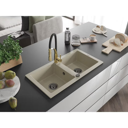 Granitvask Mario 2-Kammer 82x44 cm Beige med Armatur