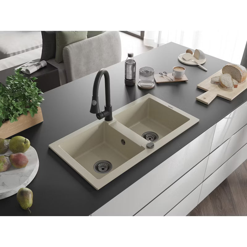 Granitvask Mario 2-Kammer 82x44 cm Beige med Armatur