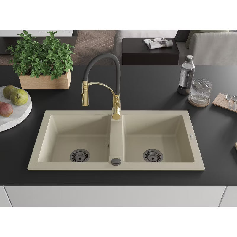 Granitvask Mario 2-Kammer 82x44 cm Beige med Armatur