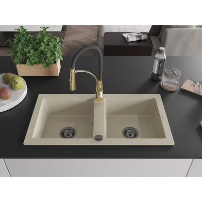 Granitvask Mario 2-Kammer 82x44 cm Beige med Armatur