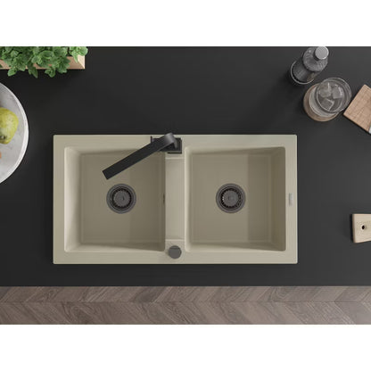Granitvask Mario 2-Kammer 82x44 cm Beige med Armatur