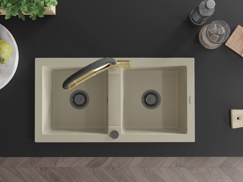 Granitvask Mario 2-Kammer 82x44 cm Beige med Armatur