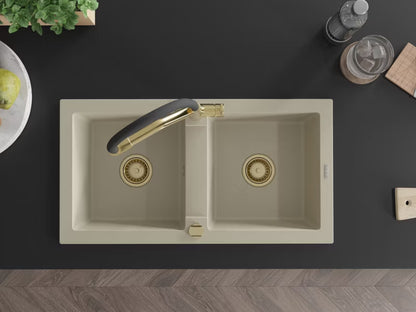 Granitvask Mario 2-Kammer 82x44 cm Beige med Armatur