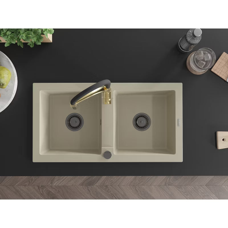Granitvask Mario 2-Kammer 82x44 cm Beige med Armatur