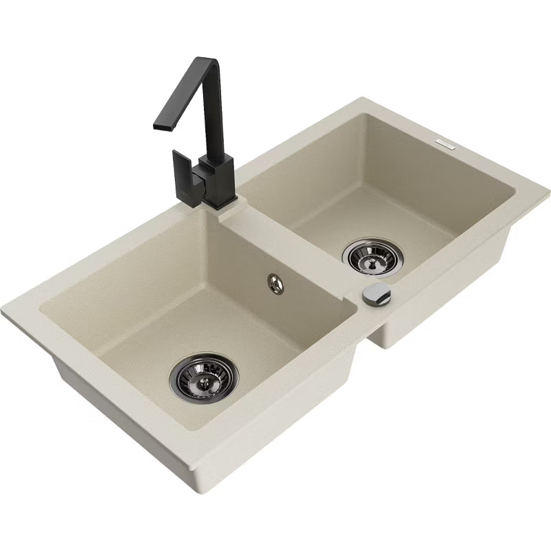 Granitvask Mario 2-Kammer 82x44 cm Beige med Armatur