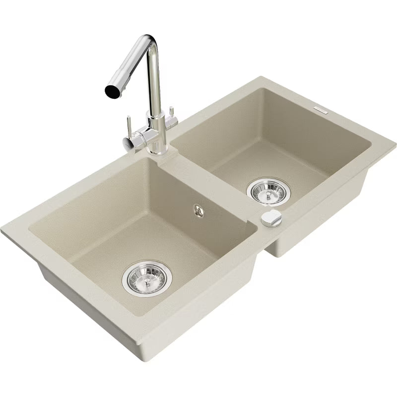 Granitvask Mario 2-Kammer 82x44 cm Beige med Armatur