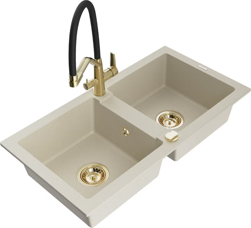 Granitvask Mario 2-Kammer 82x44 cm Beige med Armatur