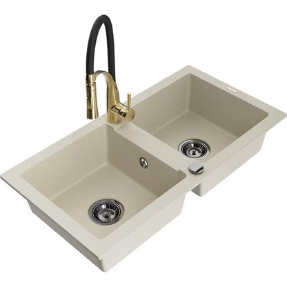 Granitvask Mario 2-Kammer 82x44 cm Beige med Armatur
