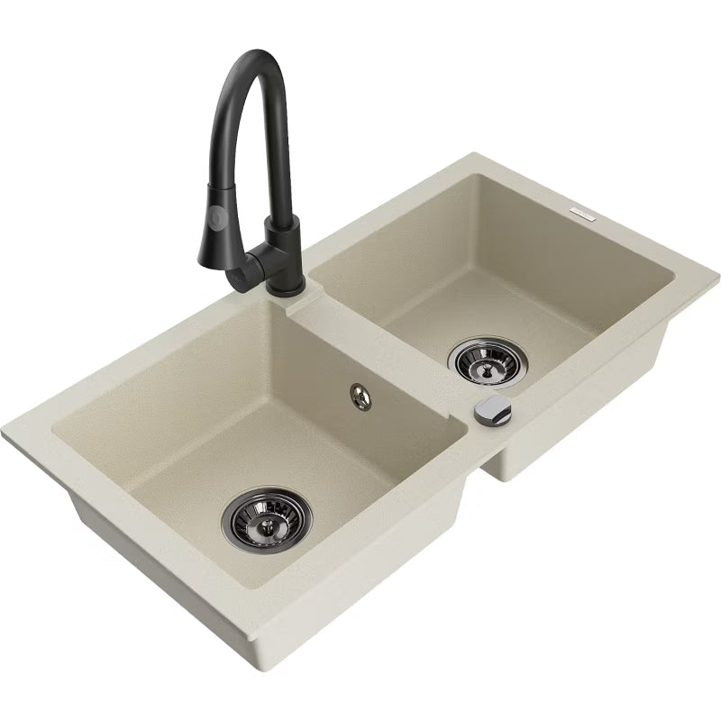Granitvask Mario 2-Kammer 82x44 cm Beige med Armatur
