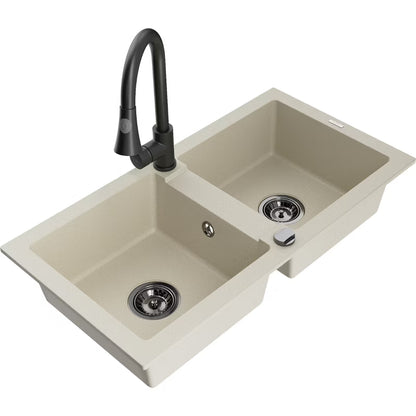 Granitvask Mario 2-Kammer 82x44 cm Beige med Armatur