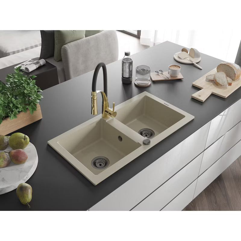 Granitvask Mario 2-Kammer 82x44 cm Beige med Armatur