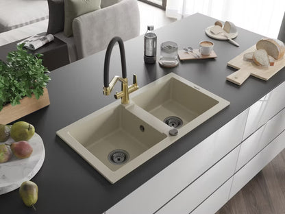 Granitvask Mario 2-Kammer 82x44 cm Beige med Armatur
