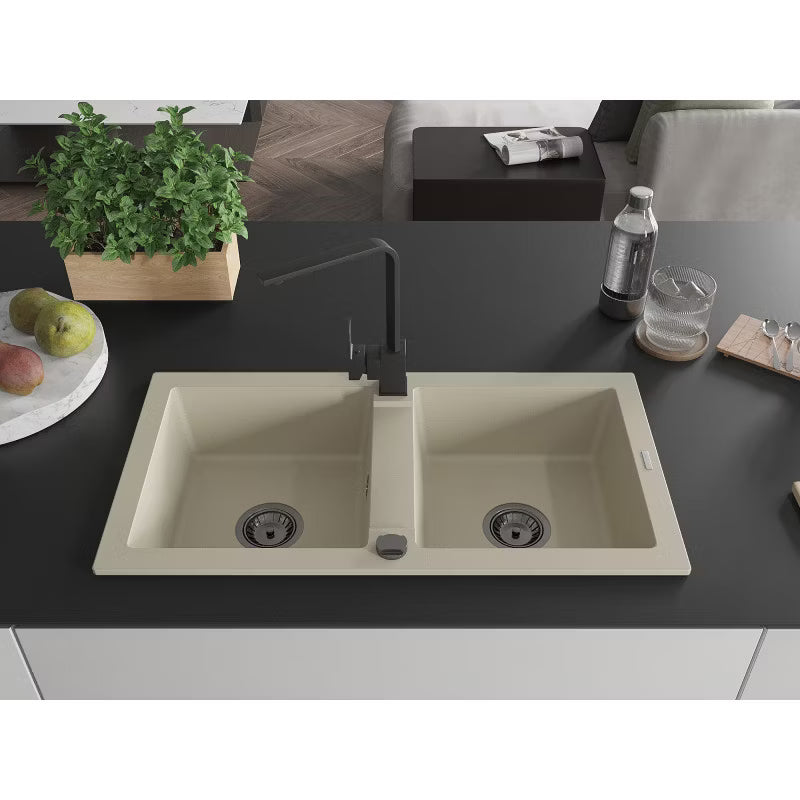 Granitvask Mario 2-Kammer 82x44 cm Beige med Armatur