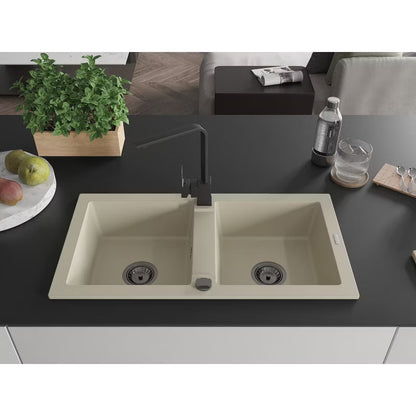 Granitvask Mario 2-Kammer 82x44 cm Beige med Armatur