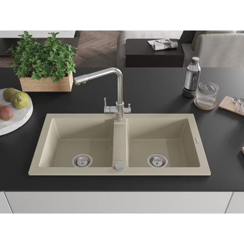 Granitvask Mario 2-Kammer 82x44 cm Beige med Armatur