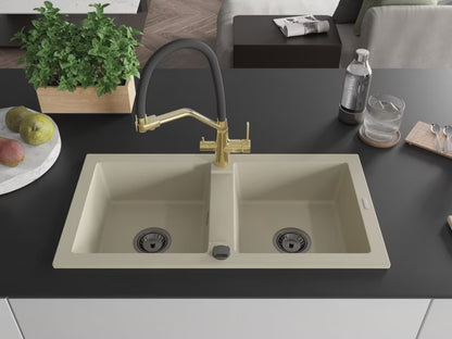 Granitvask Mario 2-Kammer 82x44 cm Beige med Armatur