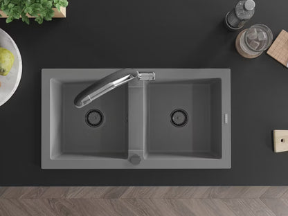 Granitvask Mario 2-Kammer 82x44 cm Grå med Armatur
