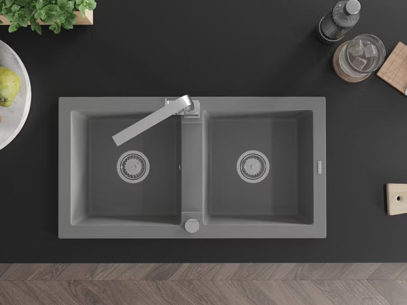 Granitvask Mario 2-Kammer 82x44 cm Grå med Armatur