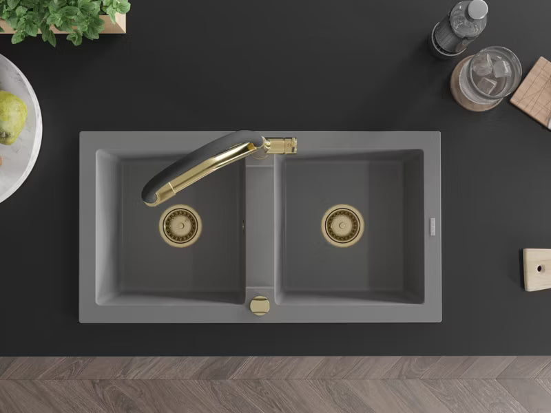Granitvask Mario 2-Kammer 82x44 cm Grå med Armatur