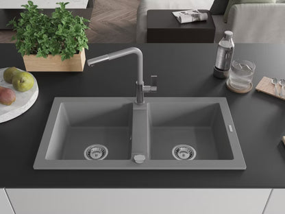 Granitvask Mario 2-Kammer 82x44 cm Grå med Armatur
