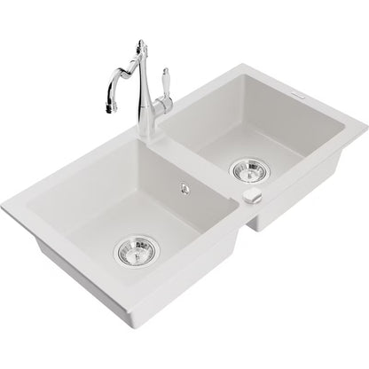 Granitvask Mario 2-Kammer 82x44 cm Hvid med Armatur