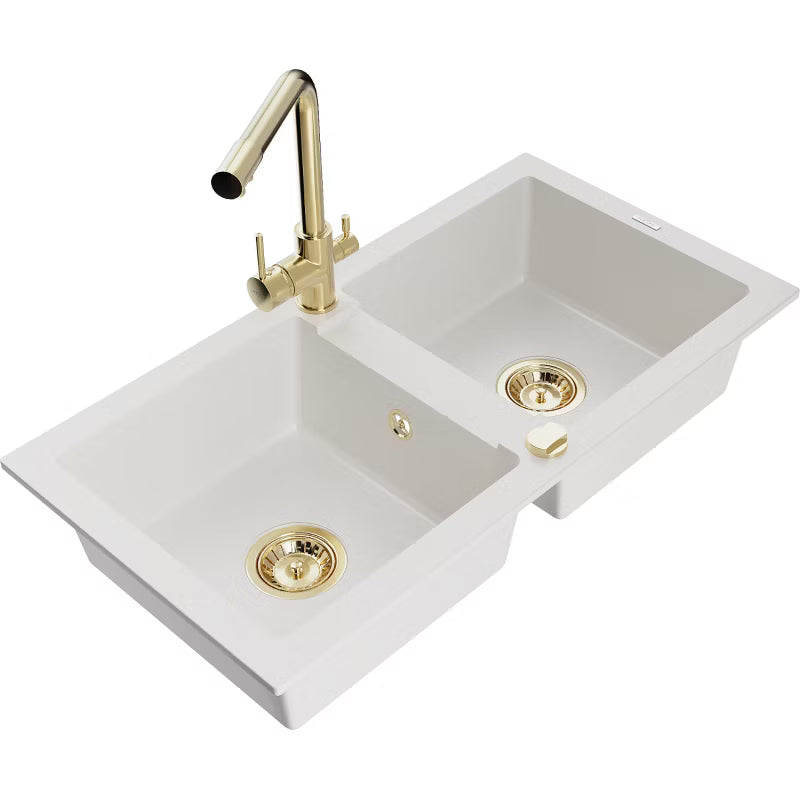 Granitvask Mario 2-Kammer 82x44 cm Hvid med Armatur