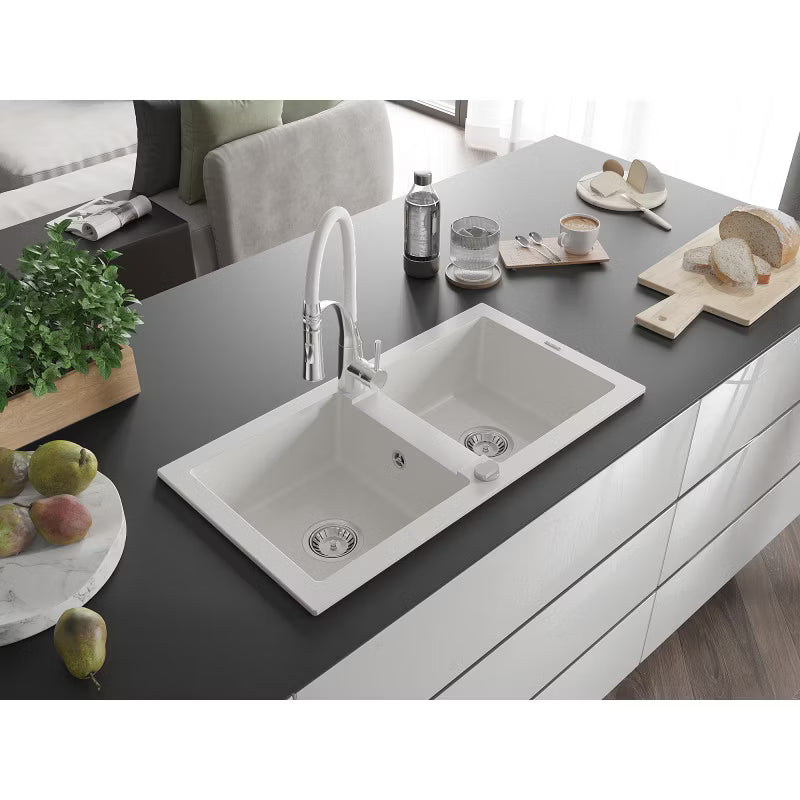 Granitvask Mario 2-Kammer 82x44 cm Hvid med Armatur