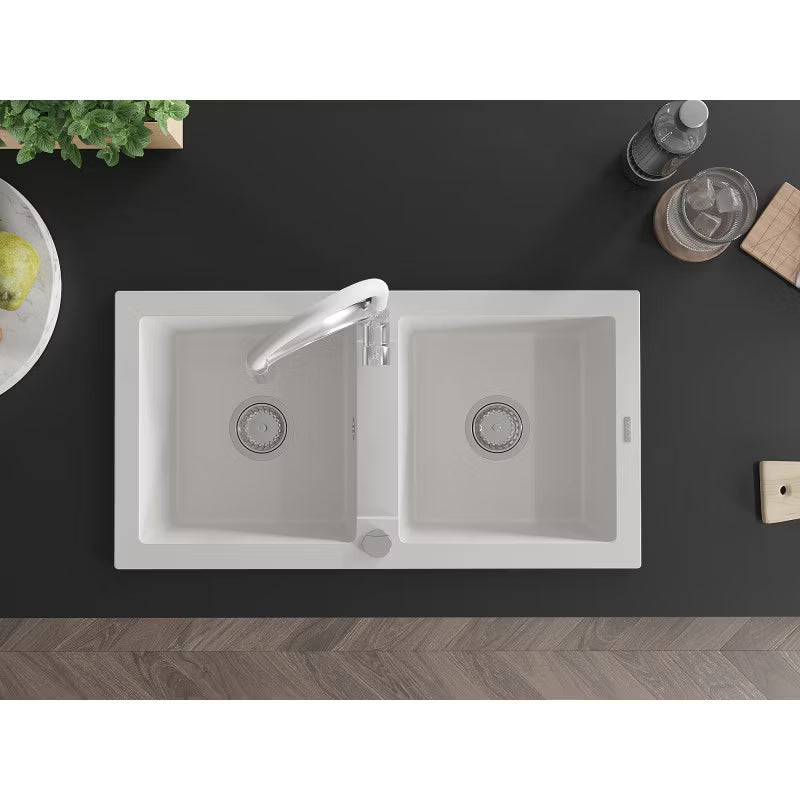 Granitvask Mario 2-Kammer 82x44 cm Hvid med Armatur