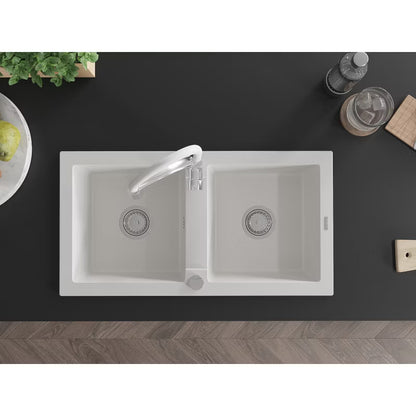 Granitvask Mario 2-Kammer 82x44 cm Hvid med Armatur