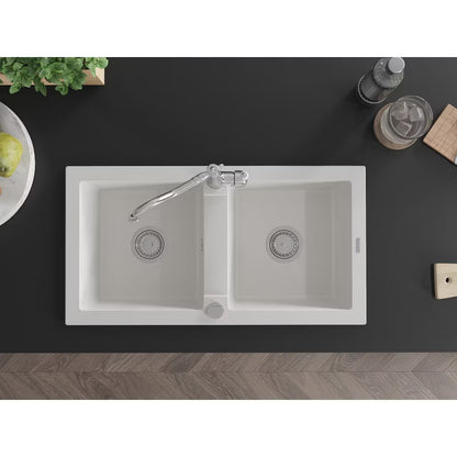 Granitvask Mario 2-Kammer 82x44 cm Hvid med Armatur